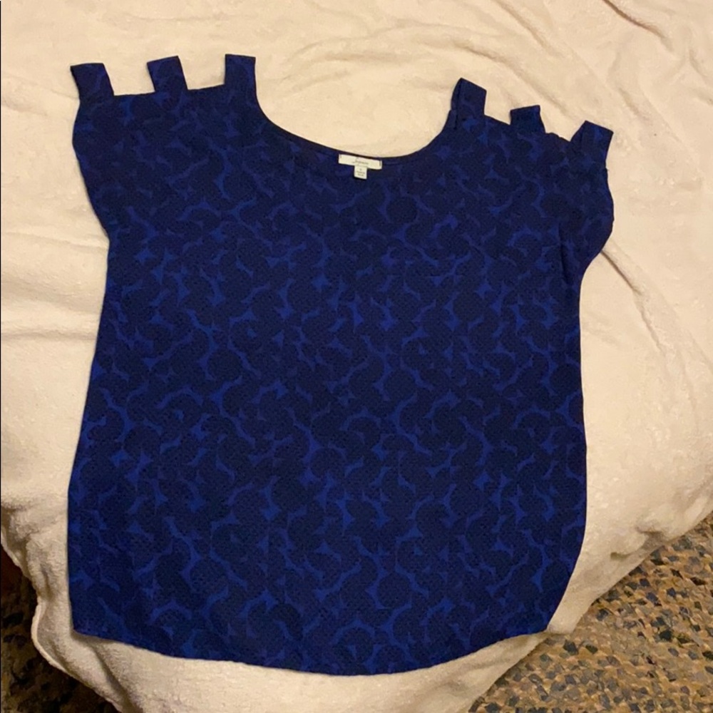 Blue and Black Open Shoulder Blouse